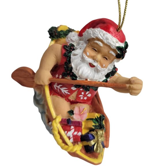 Hawaiian Santa Claus Rowing Canoe Christmas Ornament Festive Tree Décor Hand-Pai - Picture 13 of 15